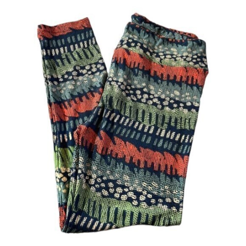Lularoe Navy Green Tan Teal Orange Leggings Size T/C EUC #2894